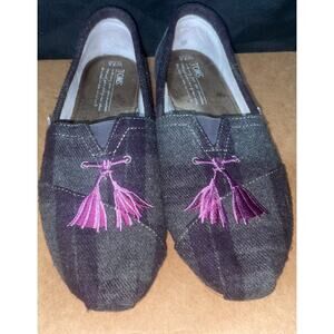 Toms Grey Paid Tassel Tartan Women's Classic Loafer Flats Shoes